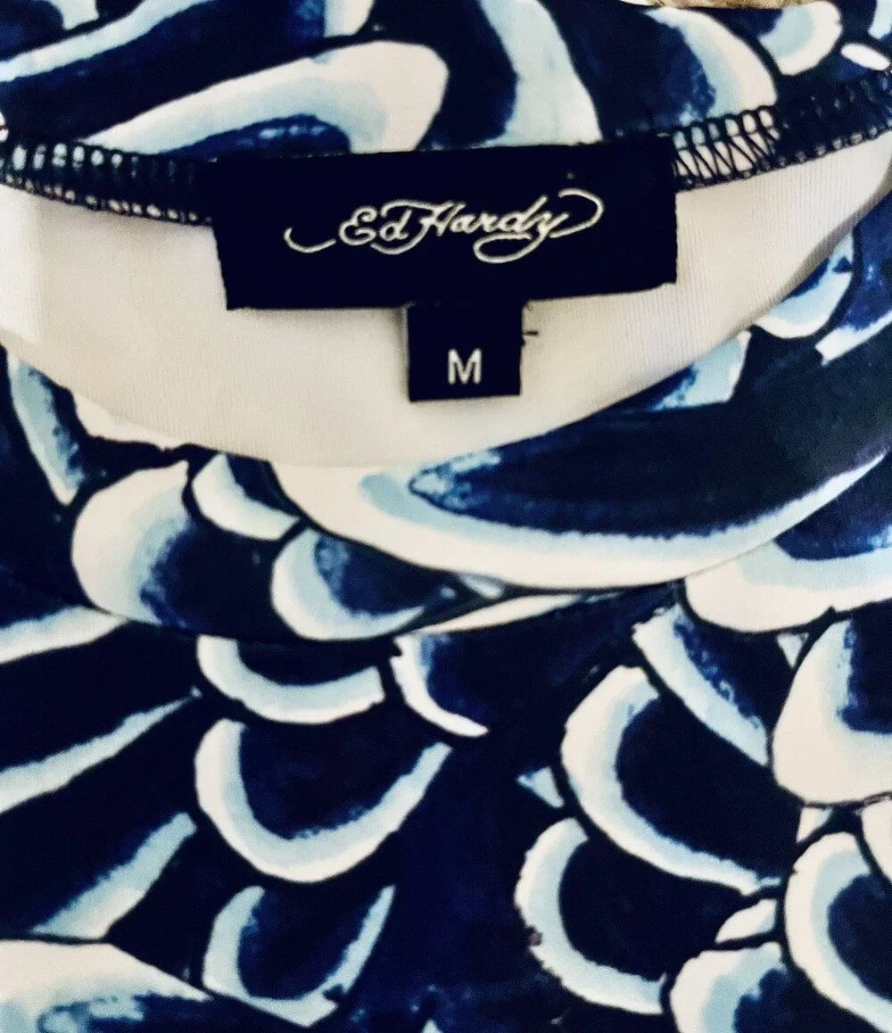 Ed Hardy 2 PC Matching Set Size M Blue Feathered Graphic Top + Leggings NWT